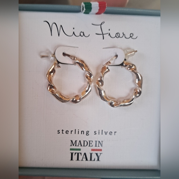 Italy Mia Fiore Sterling Silver Twisted Hoop Earrings New Box Date Night Gift - Picture 5 of 6